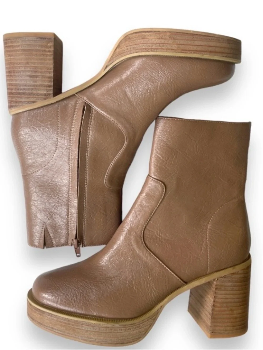 Oasis Society Chunky Platform Ankle Boots Mauve Tan Block Heel Booties Size 9